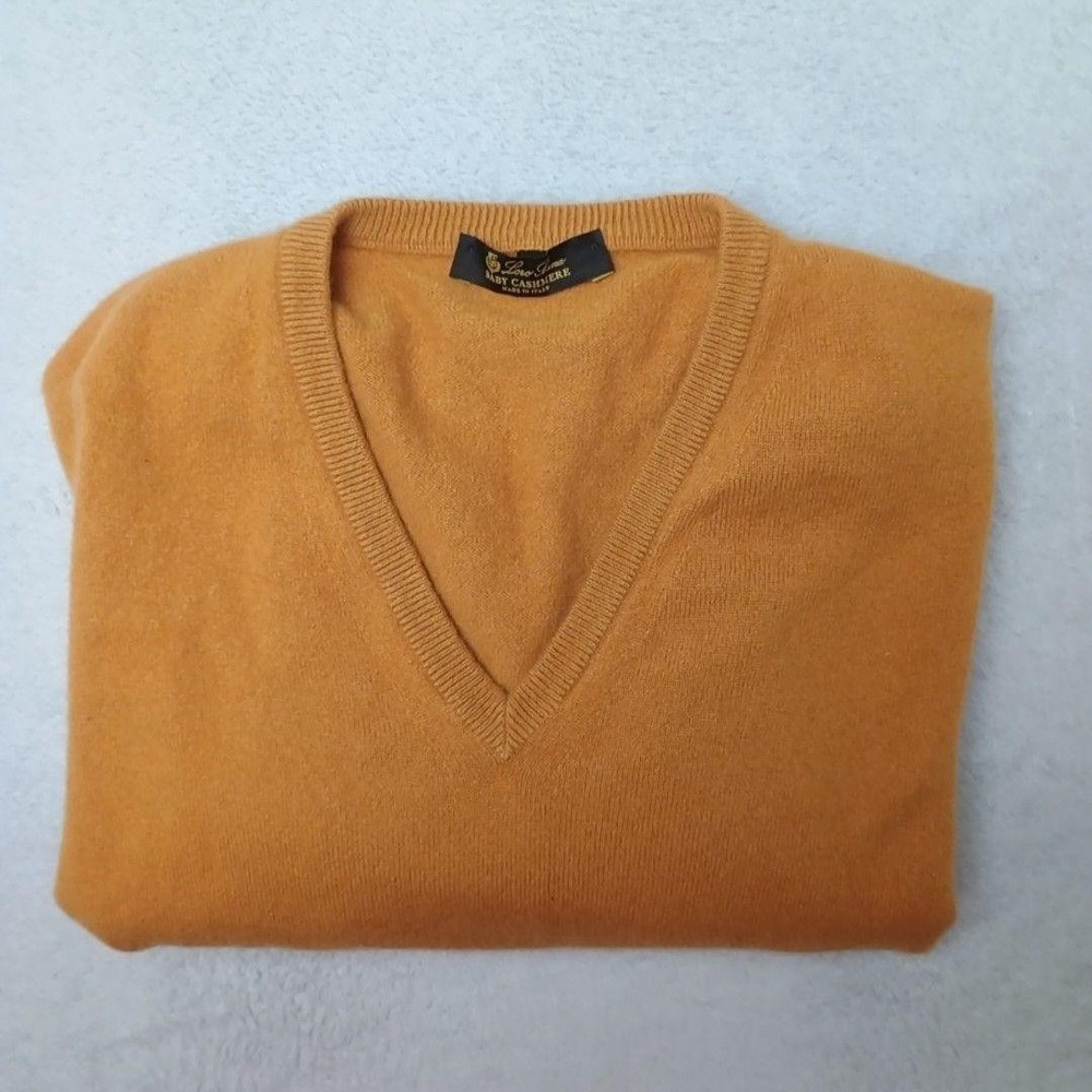 Loro Piana Sweater Mens IT 54 XL Gold V-Neck Baby Cashmere Lightweight Italy